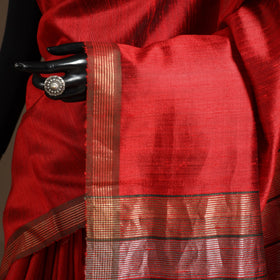 Red - handloom tussar silk zari border bhagalpuri saree 16
