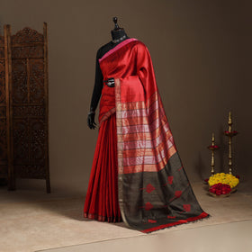 Red - handloom tussar silk zari border bhagalpuri saree 16