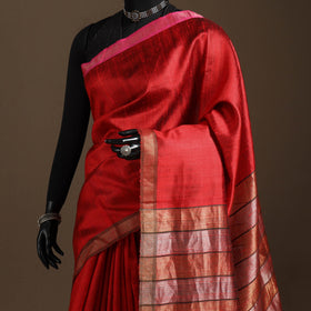Red - handloom tussar silk zari border bhagalpuri saree 16