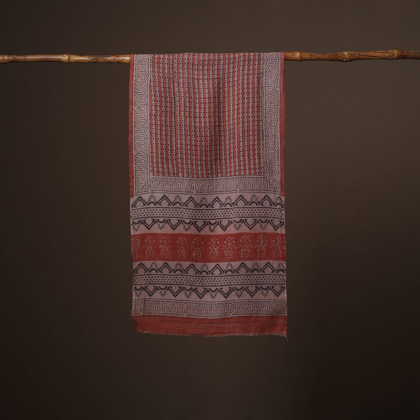 Maroon - handloom woolen natural dyed bagru stole 02