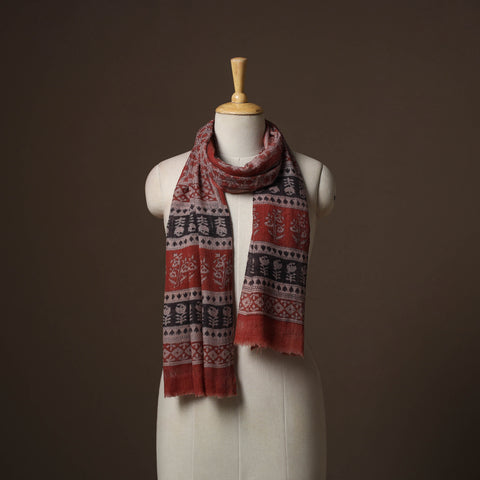 Maroon - handloom woolen natural dyed bagru stole 03