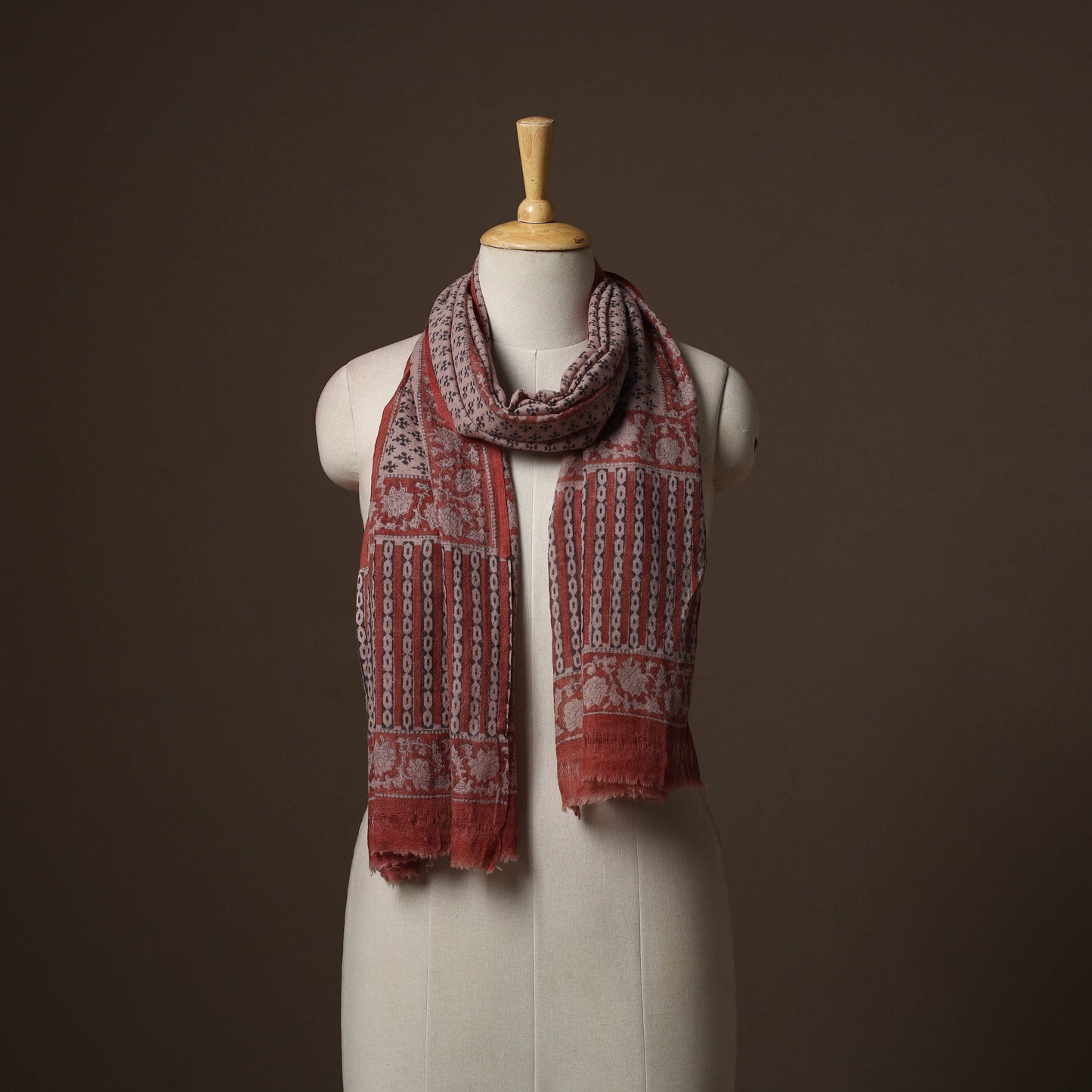Maroon - handloom woolen natural dyed bagru stole 05