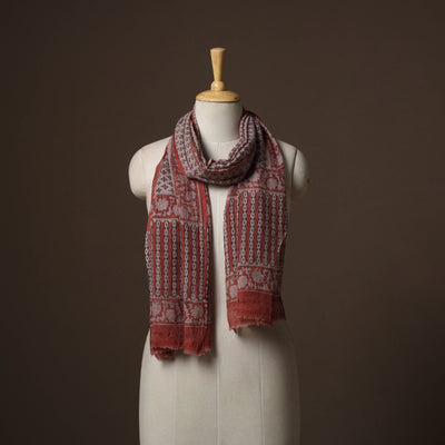 Maroon - handloom woolen natural dyed bagru stole 05