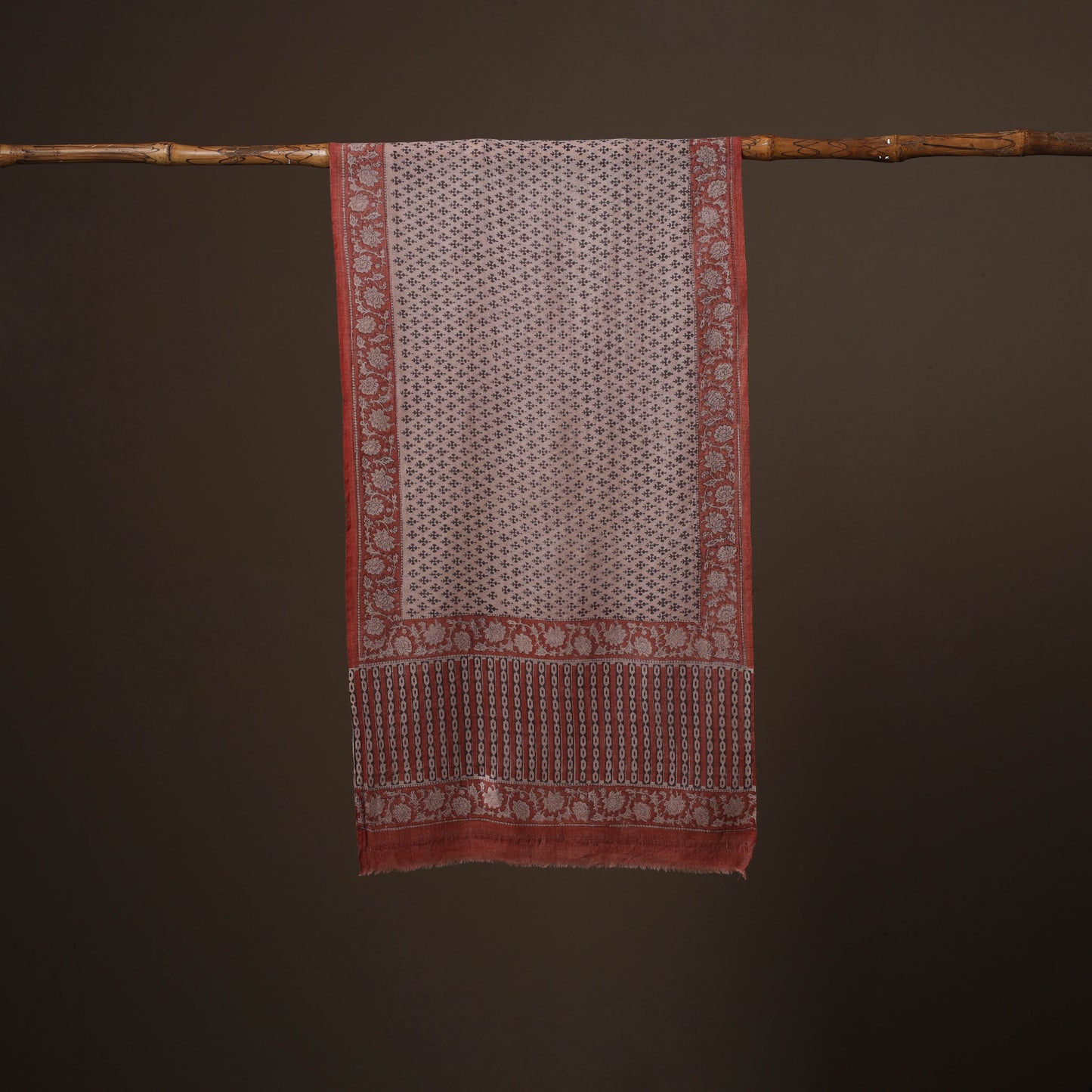 Maroon - handloom woolen natural dyed bagru stole 05