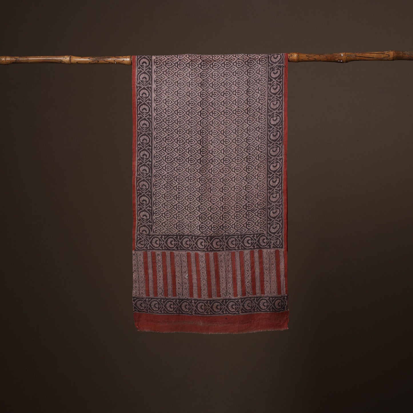 Maroon - handloom woolen natural dyed bagru stole 06