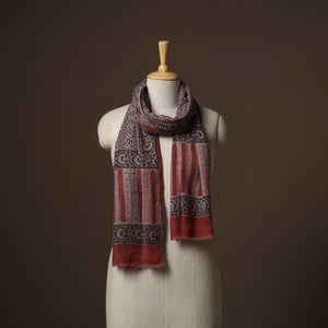 Maroon - handloom woolen natural dyed bagru stole 06