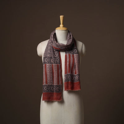 Maroon - handloom woolen natural dyed bagru stole 06