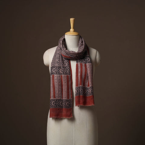 Maroon - handloom woolen natural dyed bagru stole 06