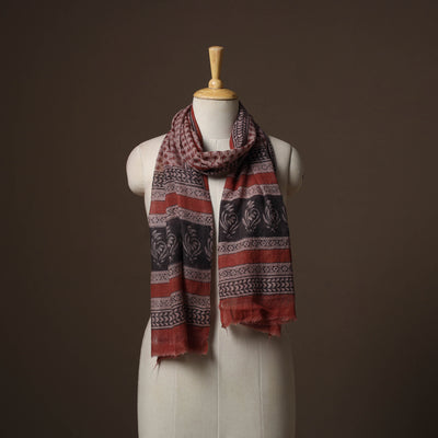 Maroon - handloom woolen natural dyed bagru stole 08