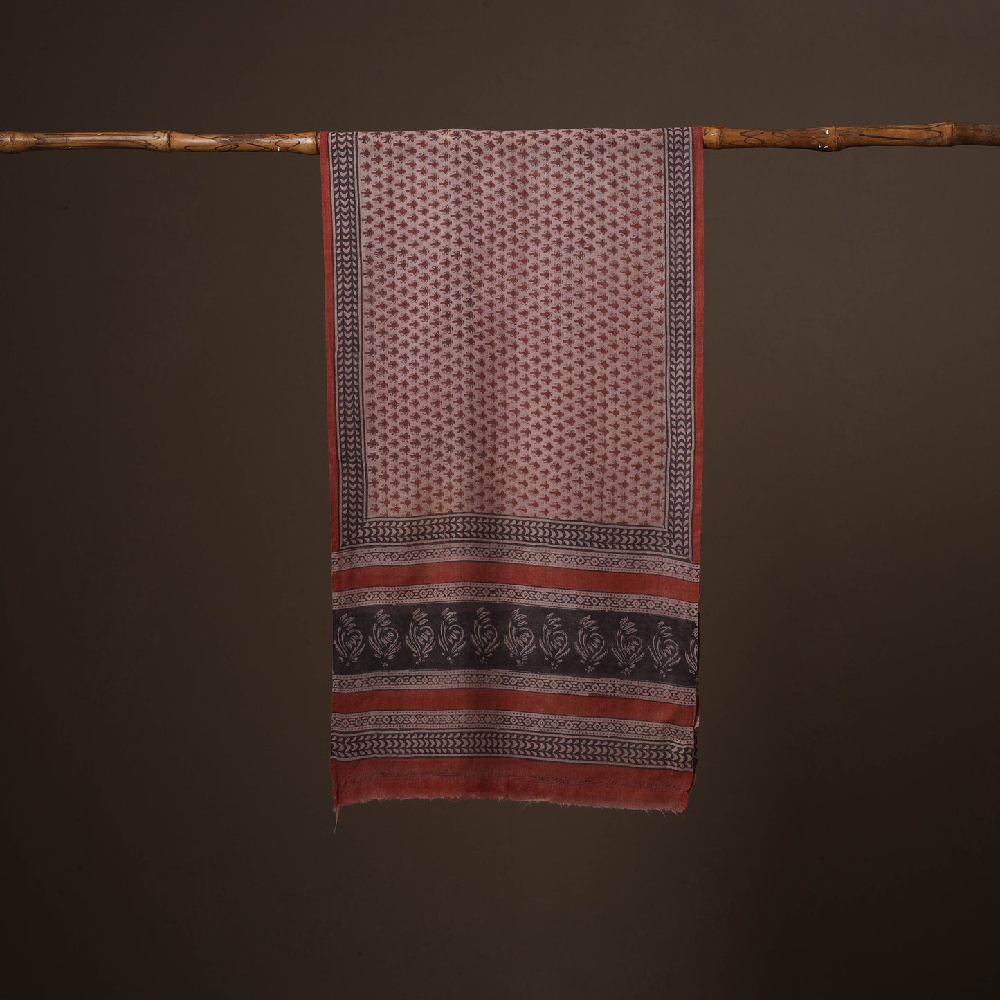 Maroon - handloom woolen natural dyed bagru stole 08