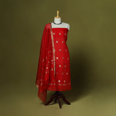 Handloom zari buti chanderi silk 2pc unstitched dress