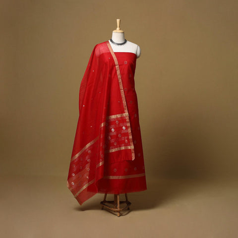 Handloom zari buti chanderi silk 2pc unstitched dress