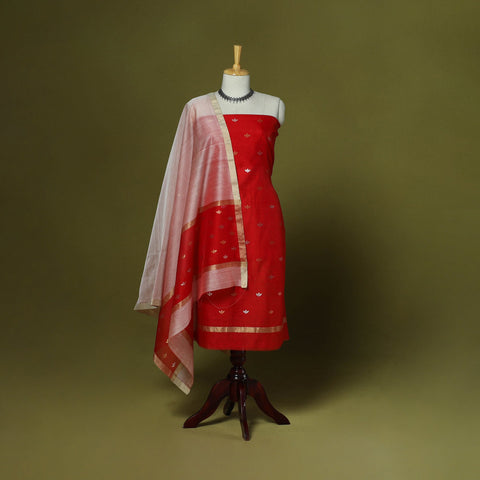 Handloom zari buti chanderi silk 2pc unstitched dress