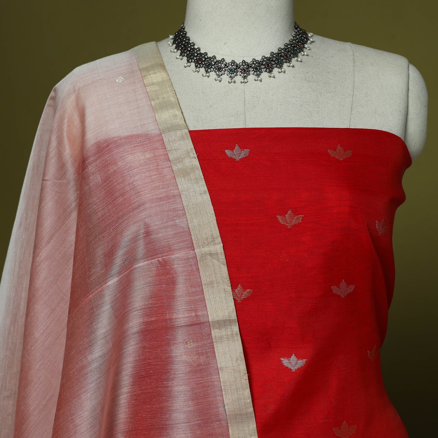 Handloom zari buti chanderi silk 2pc unstitched dress