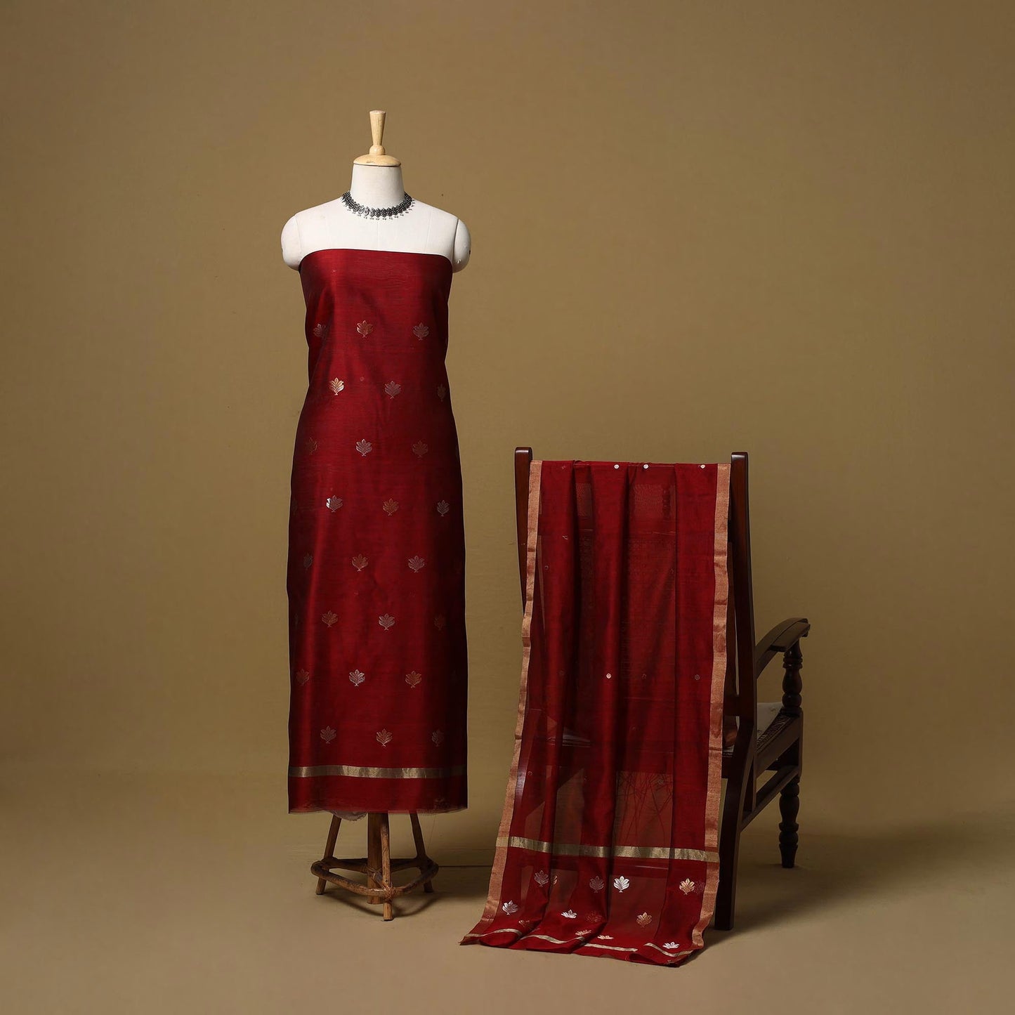 Handloom zari buti chanderi silk 2pc unstitched dress