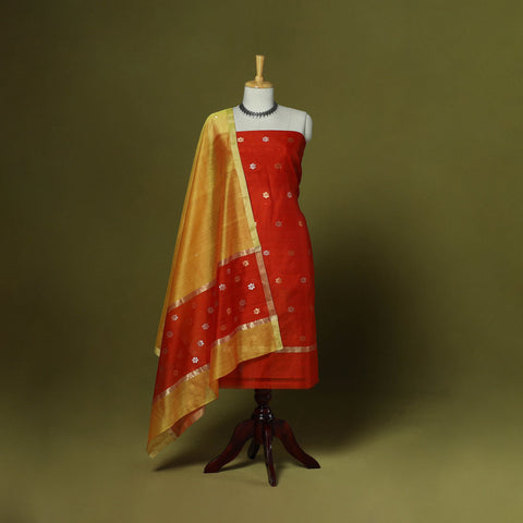Handloom zari buti chanderi silk 2pc unstitched dress