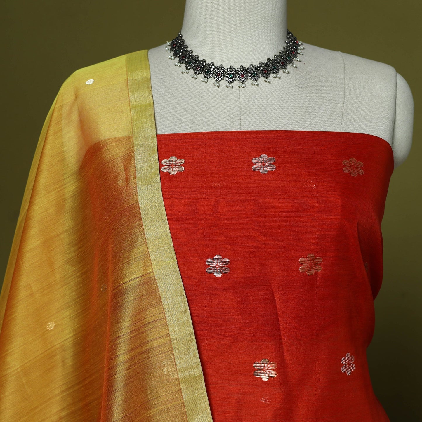 Handloom zari buti chanderi silk 2pc unstitched dress