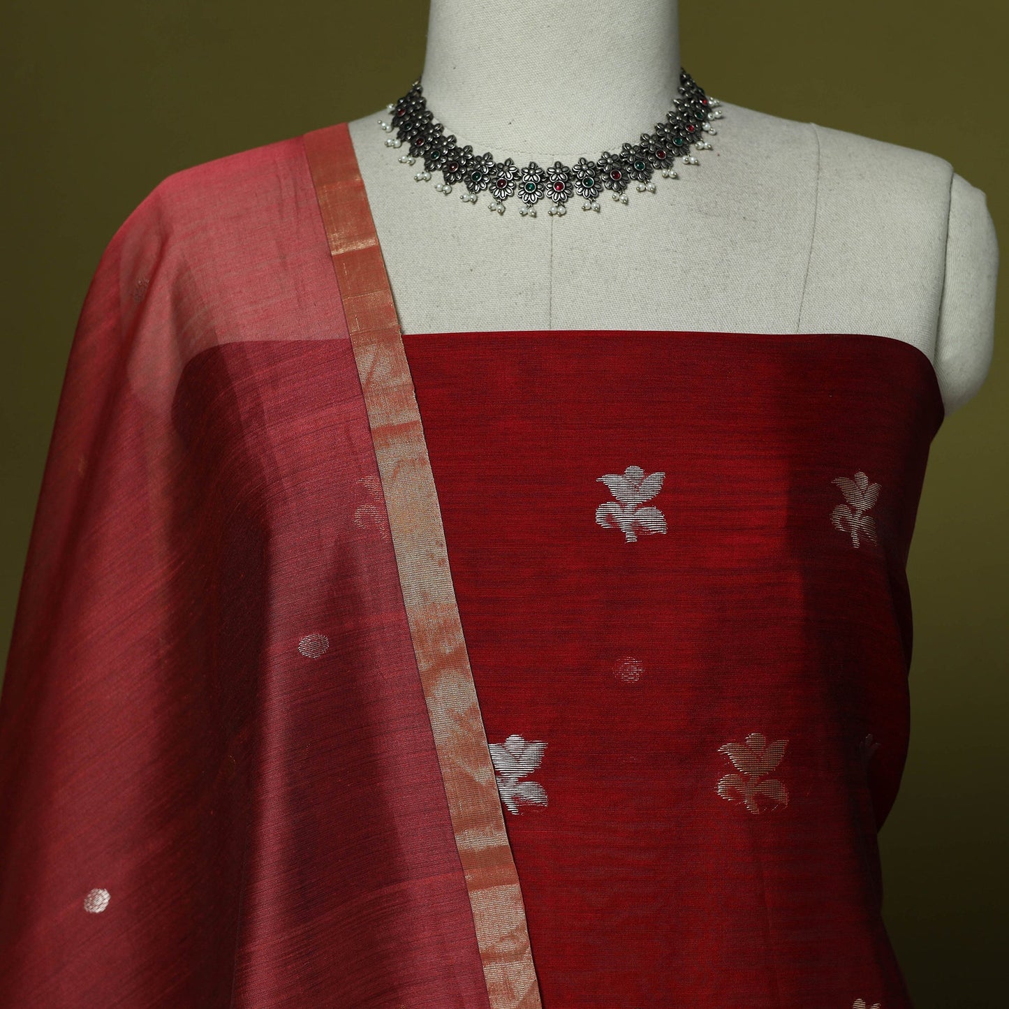 Handloom zari buti chanderi silk 2pc unstitched dress