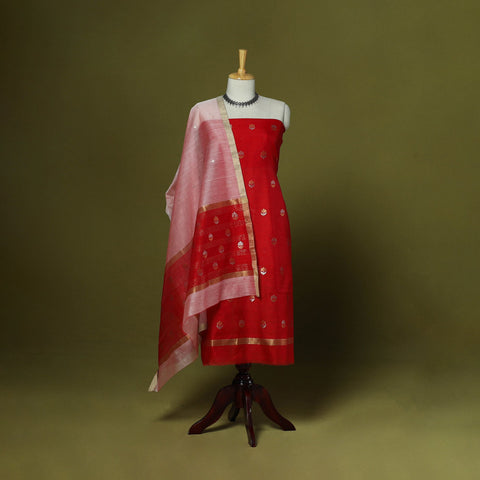 Handloom zari buti chanderi silk 2pc unstitched dress