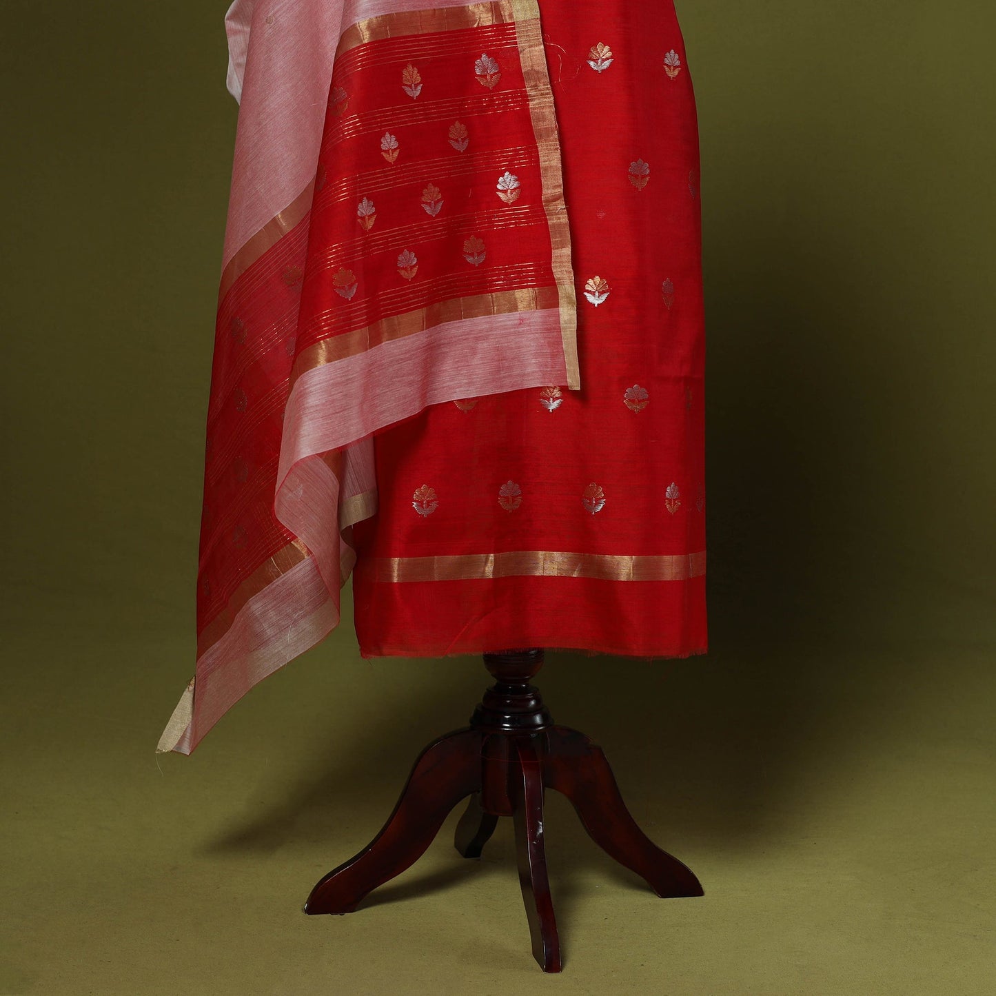 Handloom zari buti chanderi silk 2pc unstitched dress