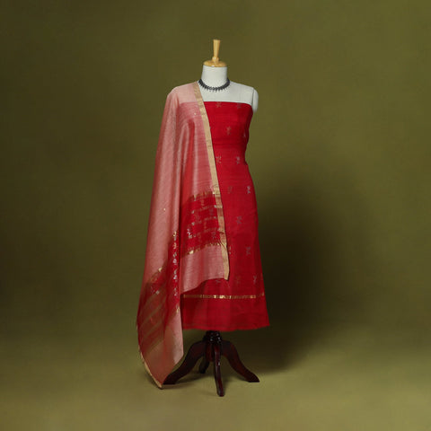 Handloom zari buti chanderi silk 2pc unstitched dress