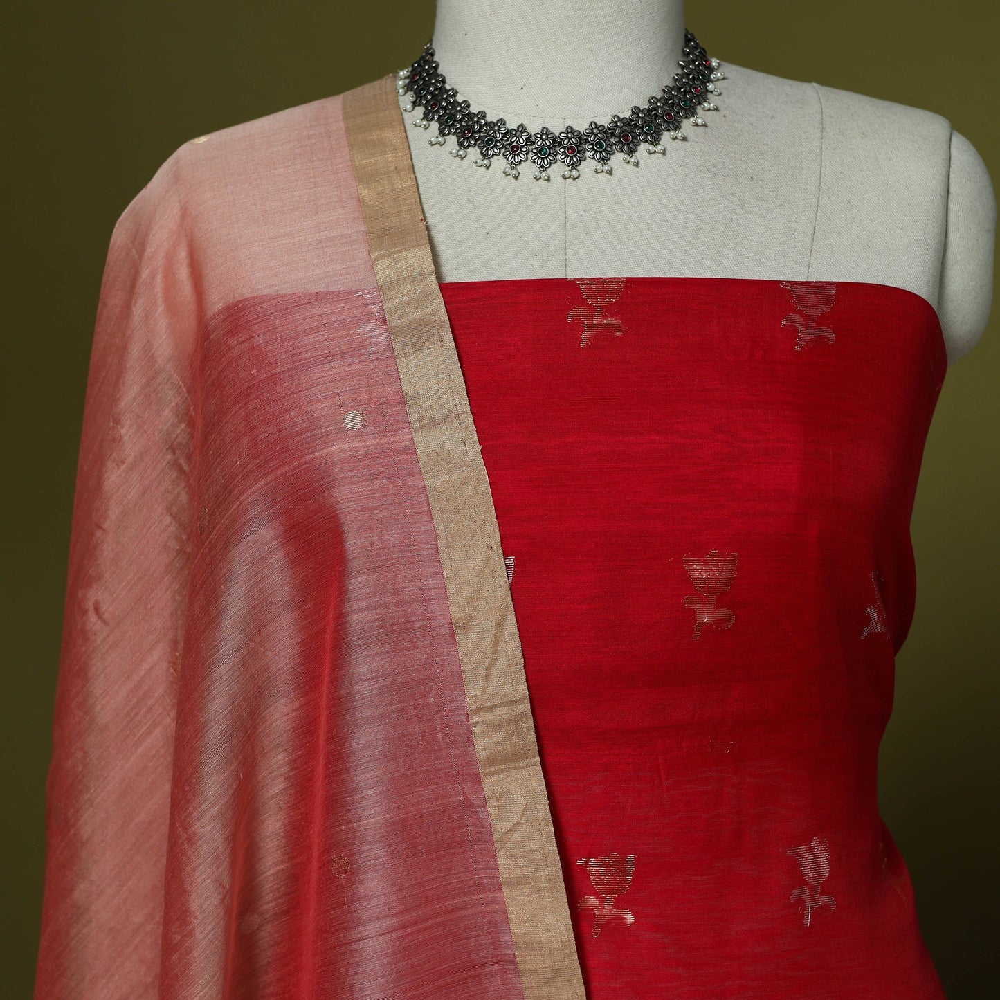 Handloom zari buti chanderi silk 2pc unstitched dress