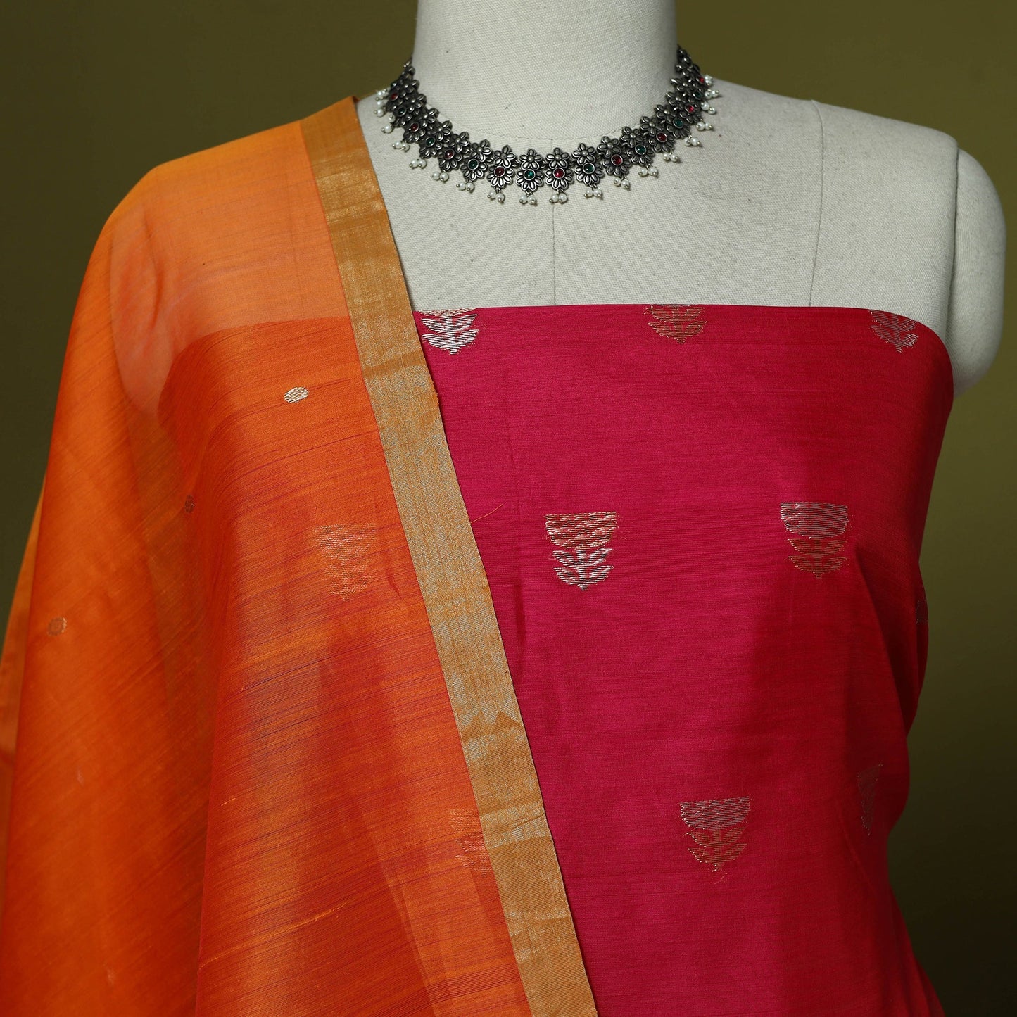 Handloom zari buti chanderi silk 2pc unstitched dress