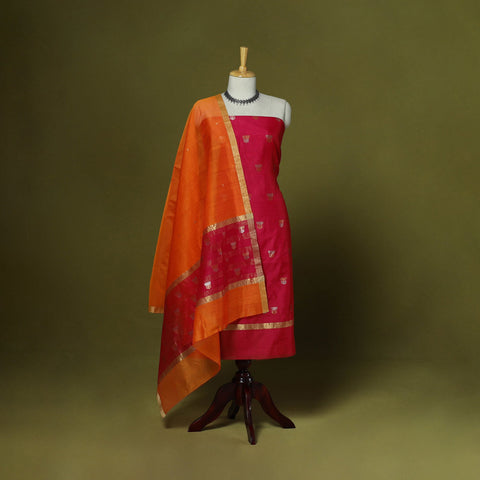 Handloom zari buti chanderi silk 2pc unstitched dress