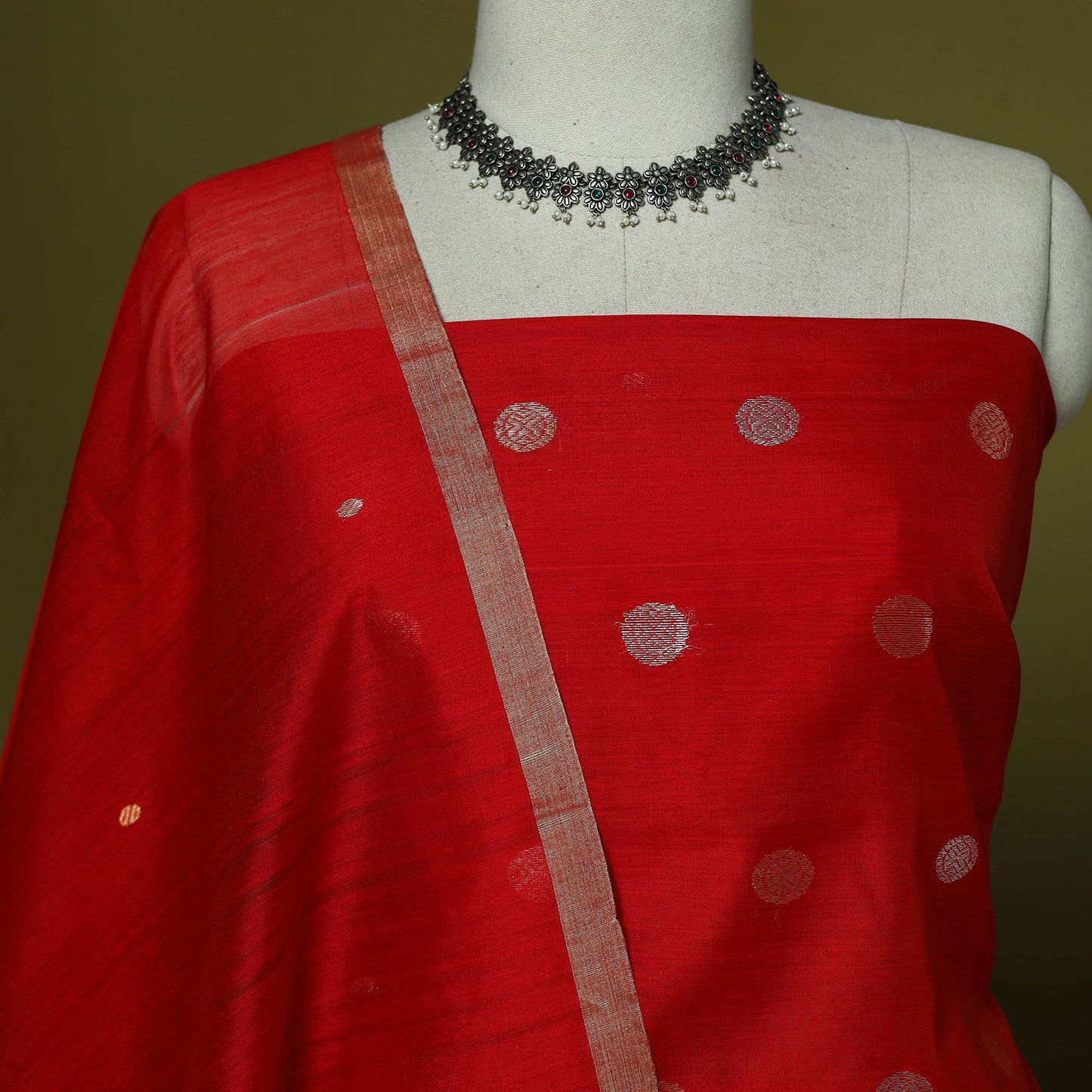 Handloom zari buti chanderi silk 2pc unstitched dress