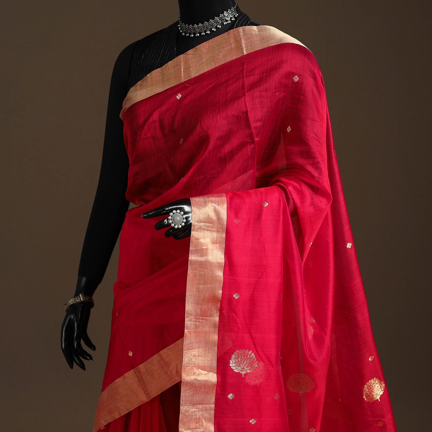 Handloom zari work chanderi silk saree 14 - handcrafted
