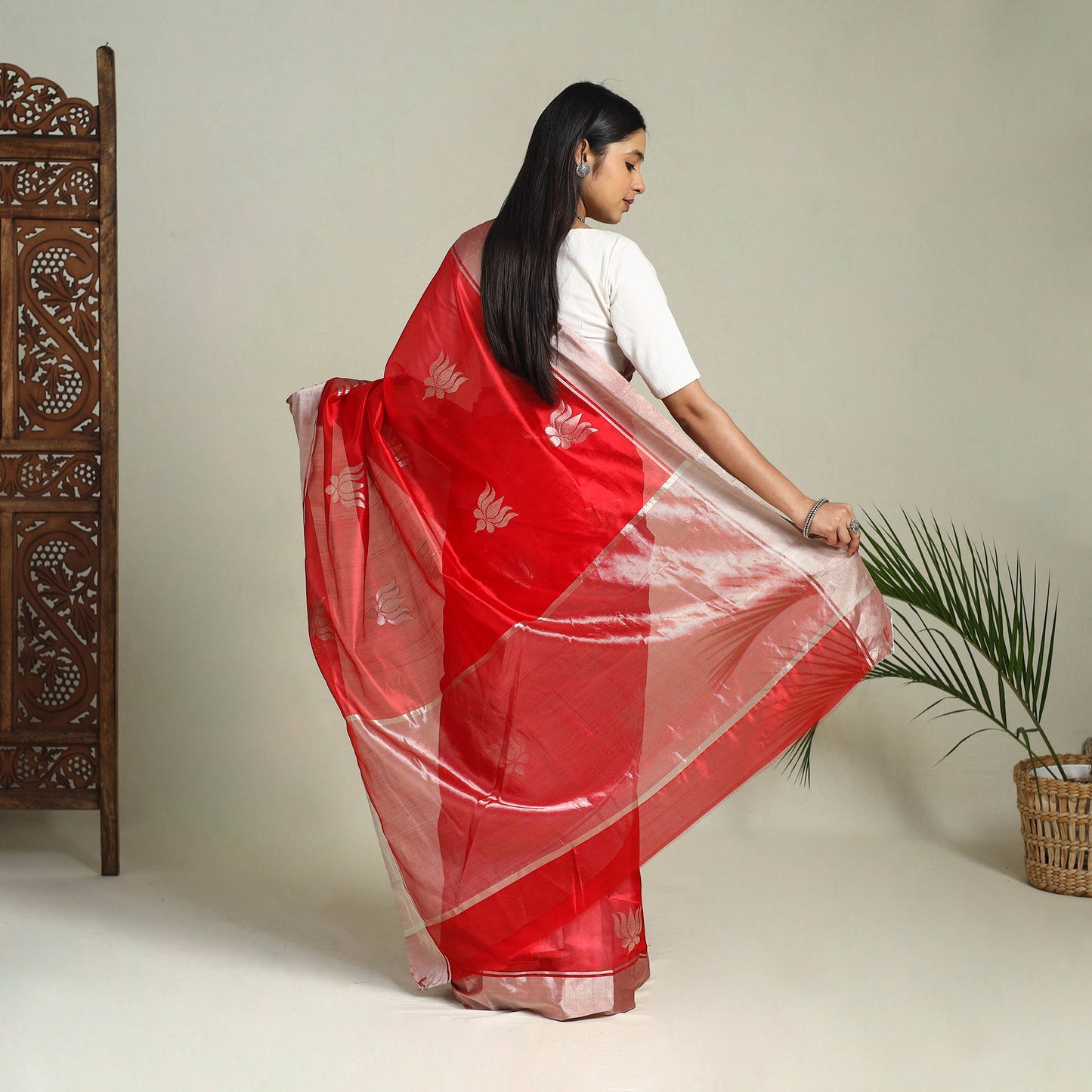  Red Handloom Zari Work Chanderi Silk Saree