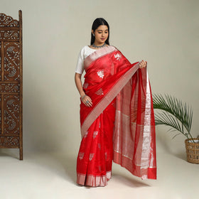  Red Handloom Zari Work Chanderi Silk Saree