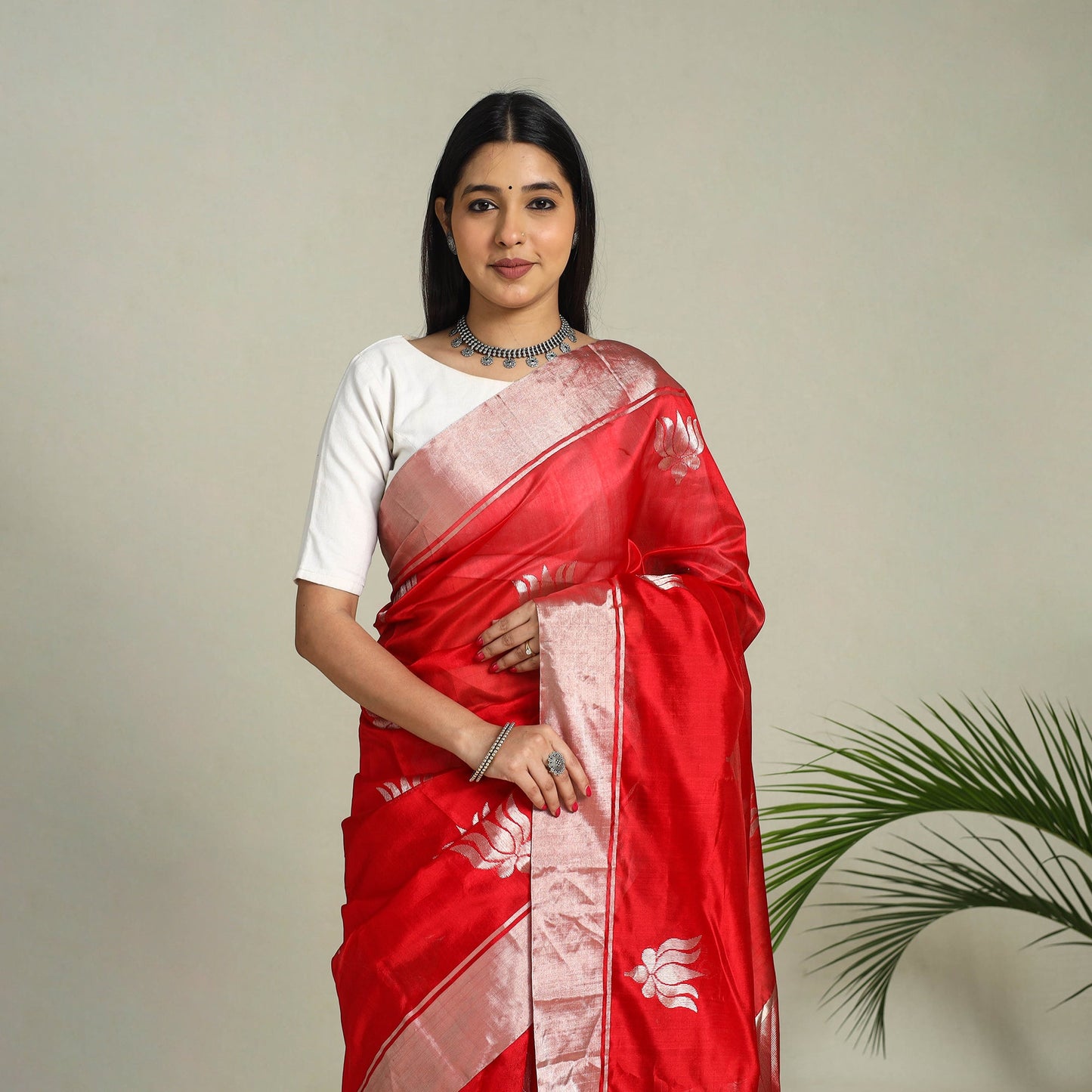  Red Handloom Zari Work Chanderi Silk Saree