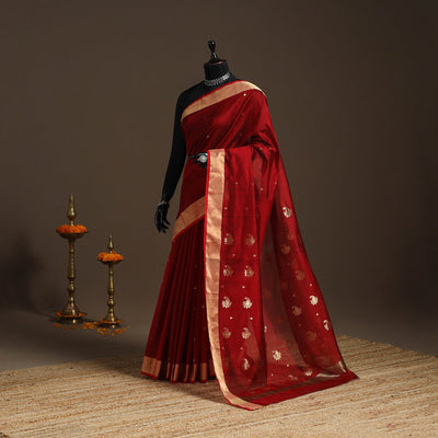 Handloom zari work chanderi silk saree 19 - handcrafted