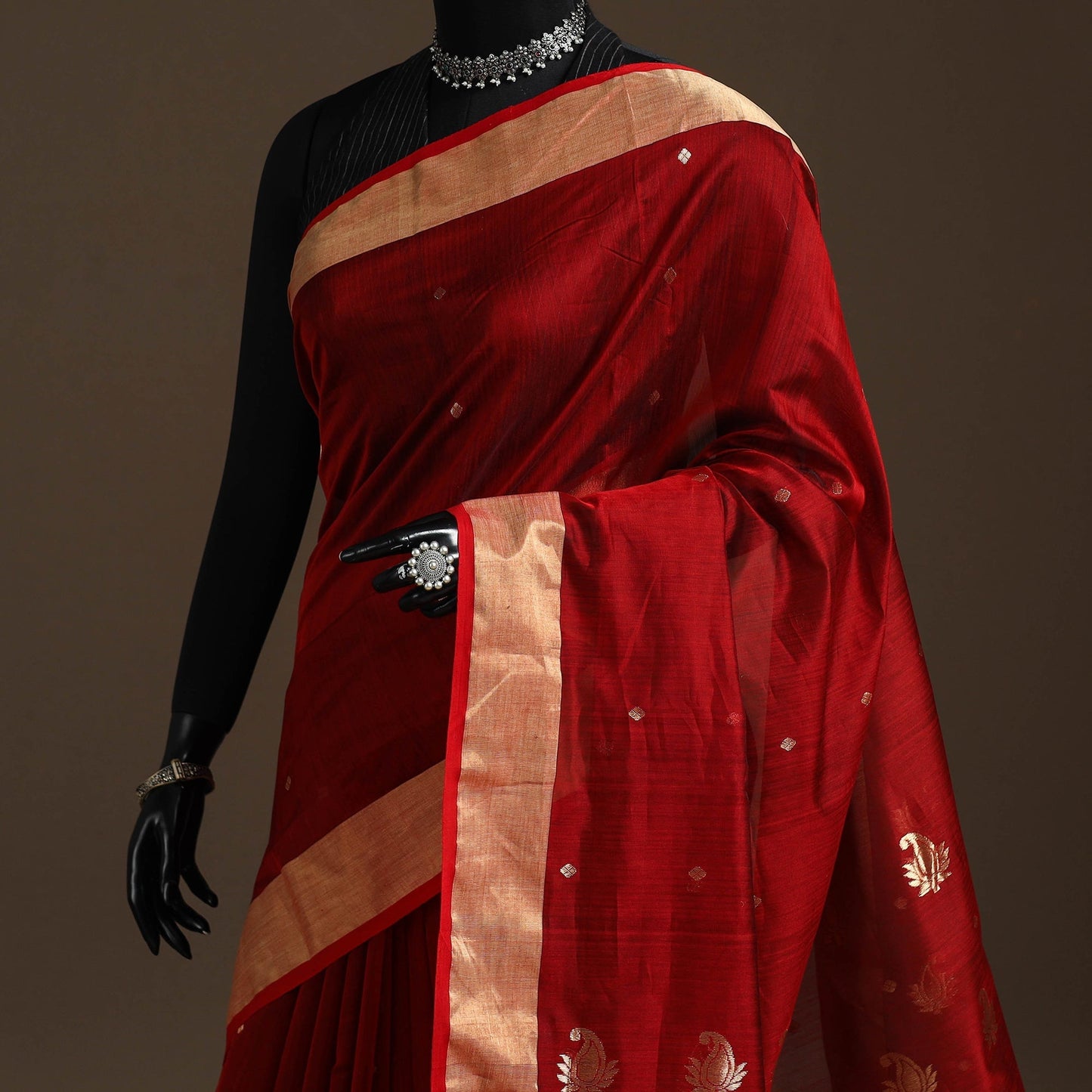 Handloom zari work chanderi silk saree 19 - handcrafted