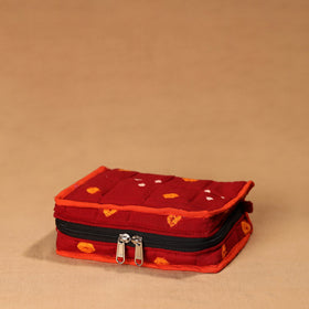 Red Handmade 4 Pockets Cotton Jewellery Bag