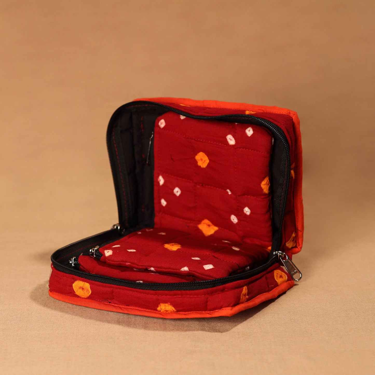 Red Handmade 4 Pockets Cotton Jewellery Bag