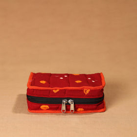 Red Handmade 4 Pockets Cotton Jewellery Bag