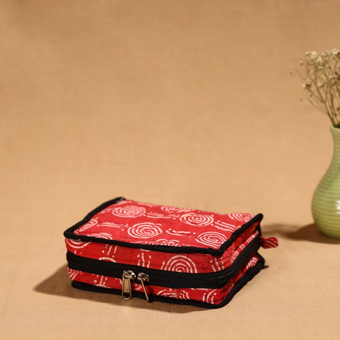 Red Handmade Cotton Jewelry Bag - 4 Pockets | iTokri