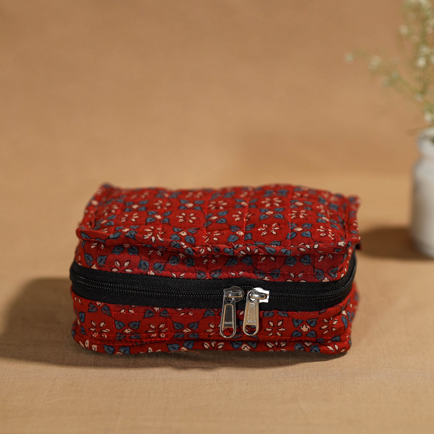 Red Handmade 4 Pockets Cotton Jewelry Bag 26 