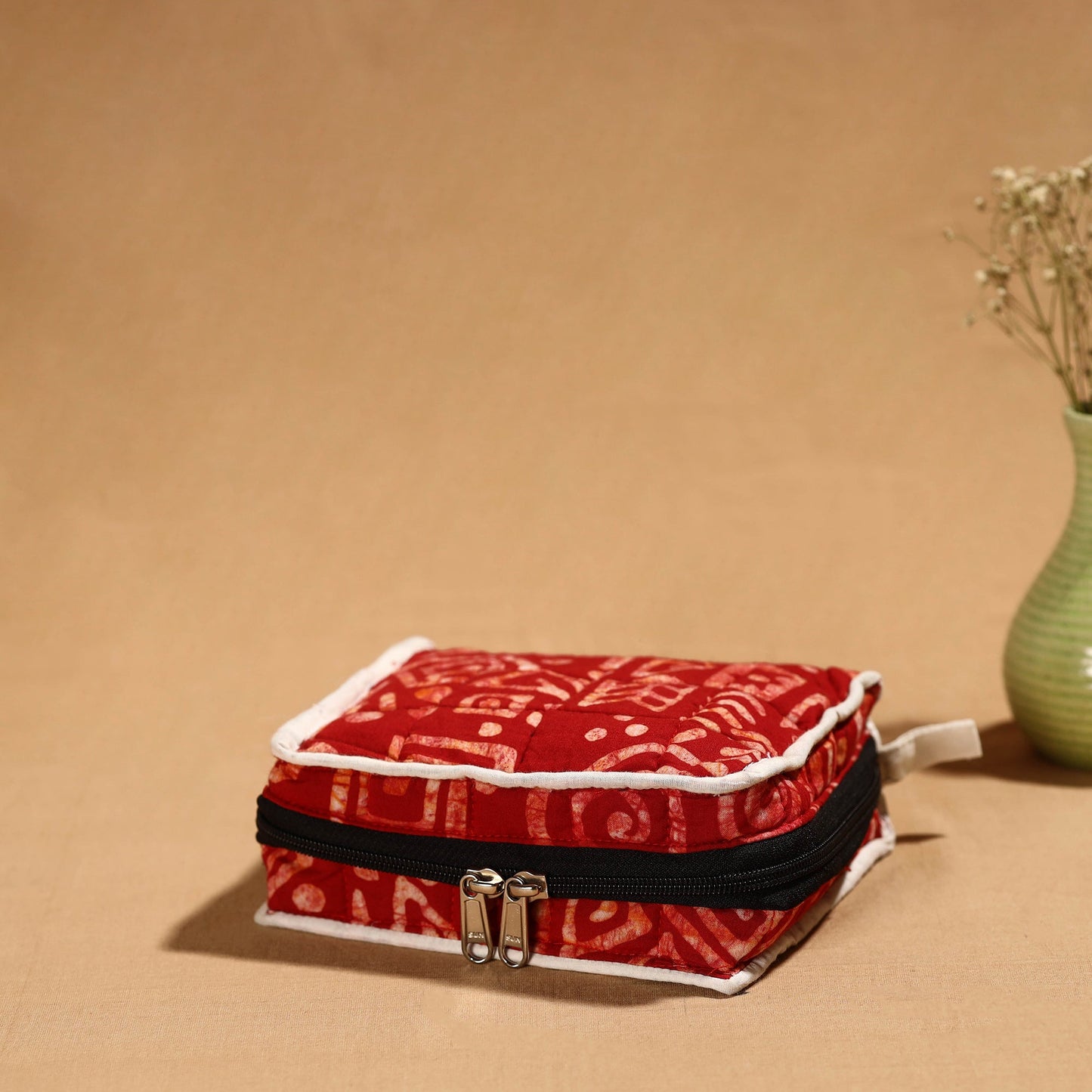 Red Handmade Cotton Jewelry Bag - 4 Pockets | iTokri