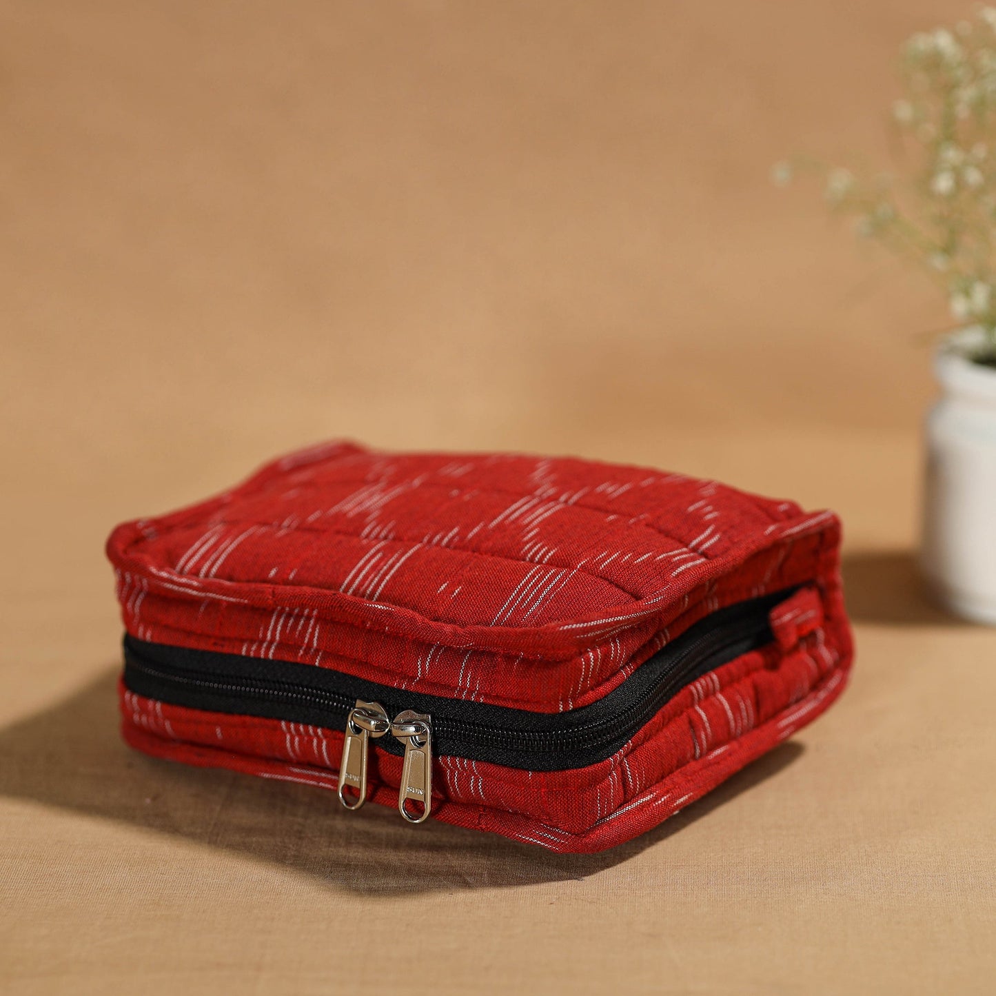 Red Handmade 4 Pockets Cotton Jewelry Bag 31