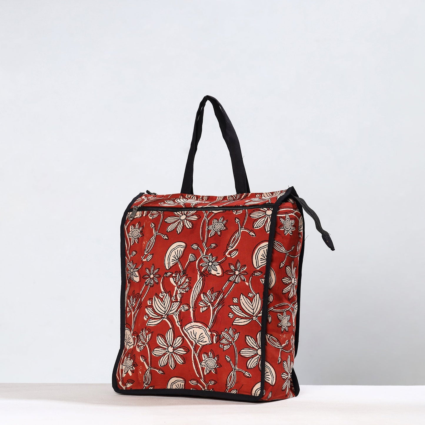 Red Handmade Bagru Block Printed Cotton Shopping Bag 03