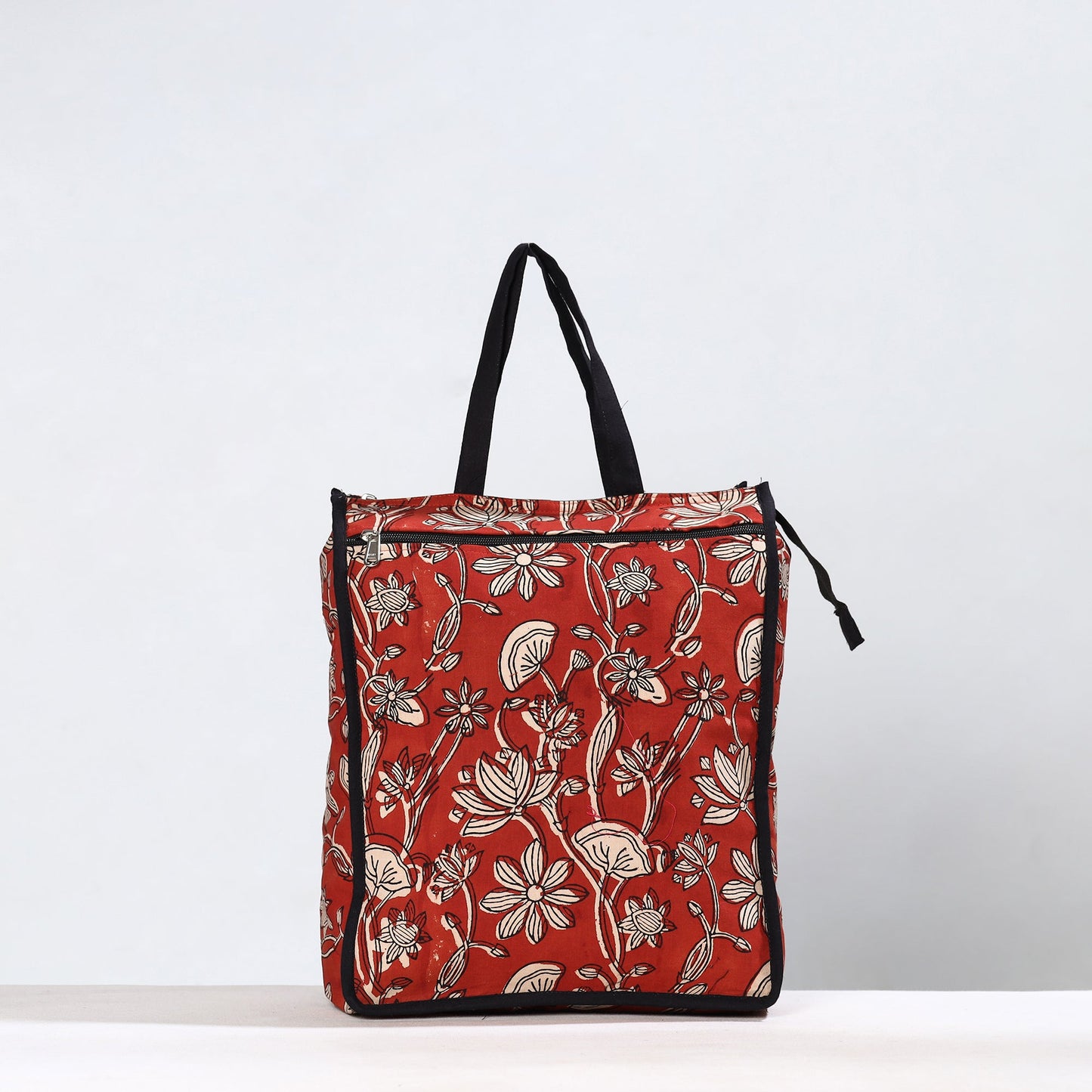 Red Handmade Bagru Block Printed Cotton Shopping Bag 03