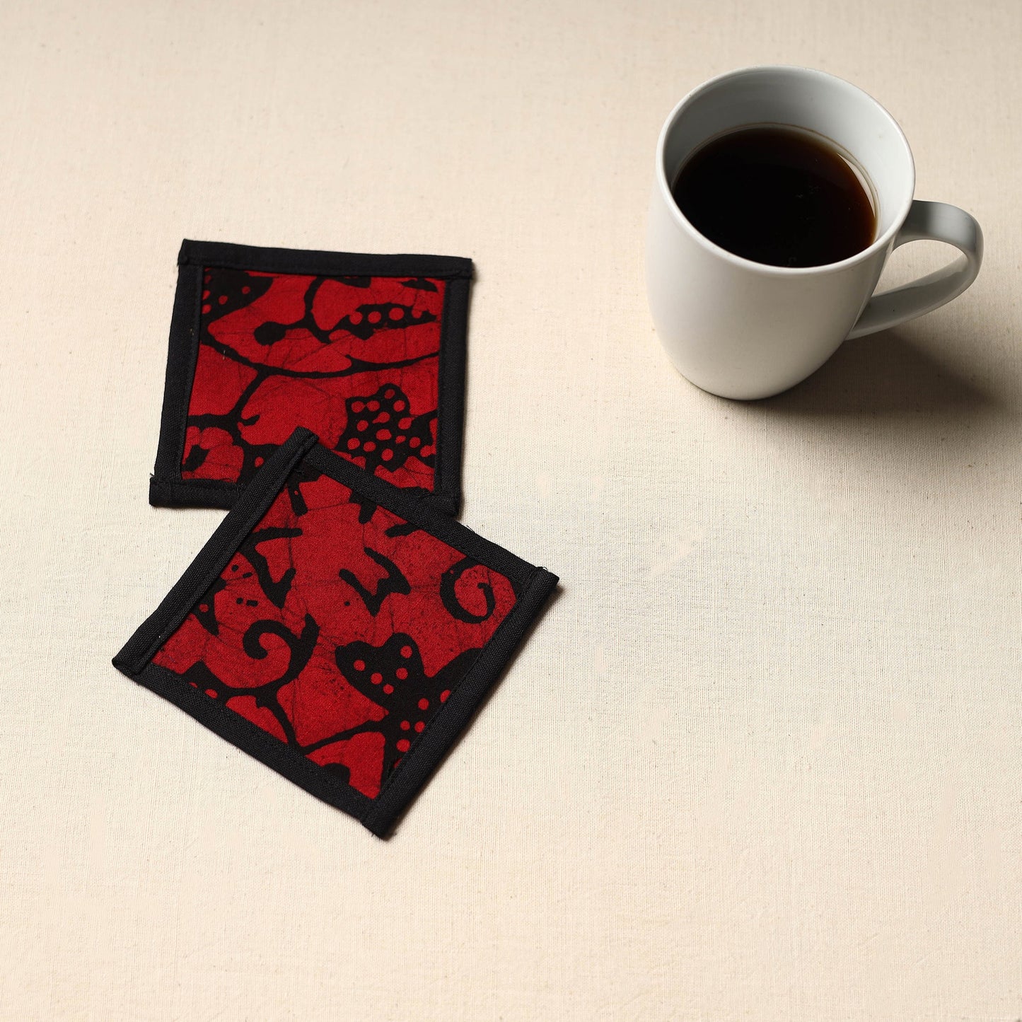 Red Handmade Cotton Coasters (Set of 2)