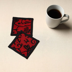 Red Handmade Cotton Coasters (Set of 2)
