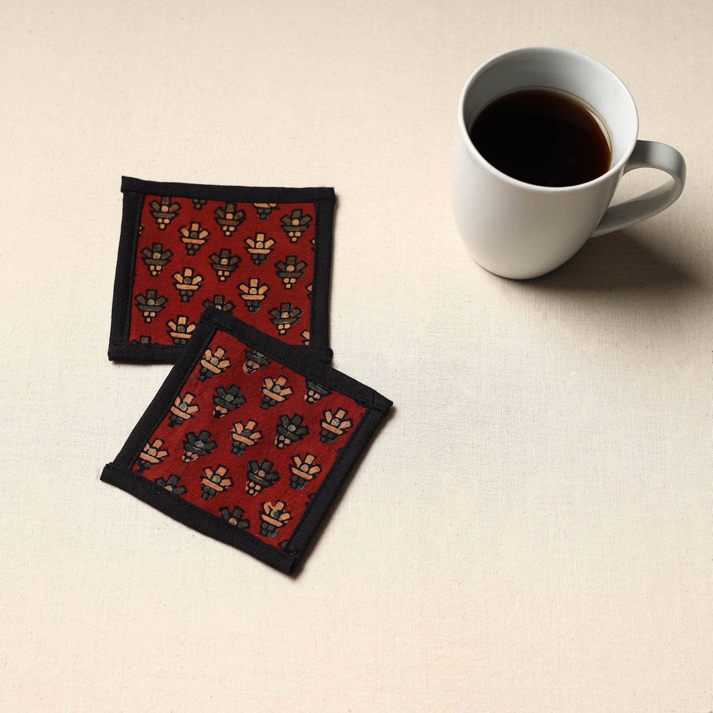Red Handmade Cotton Coasters (Set of 2)