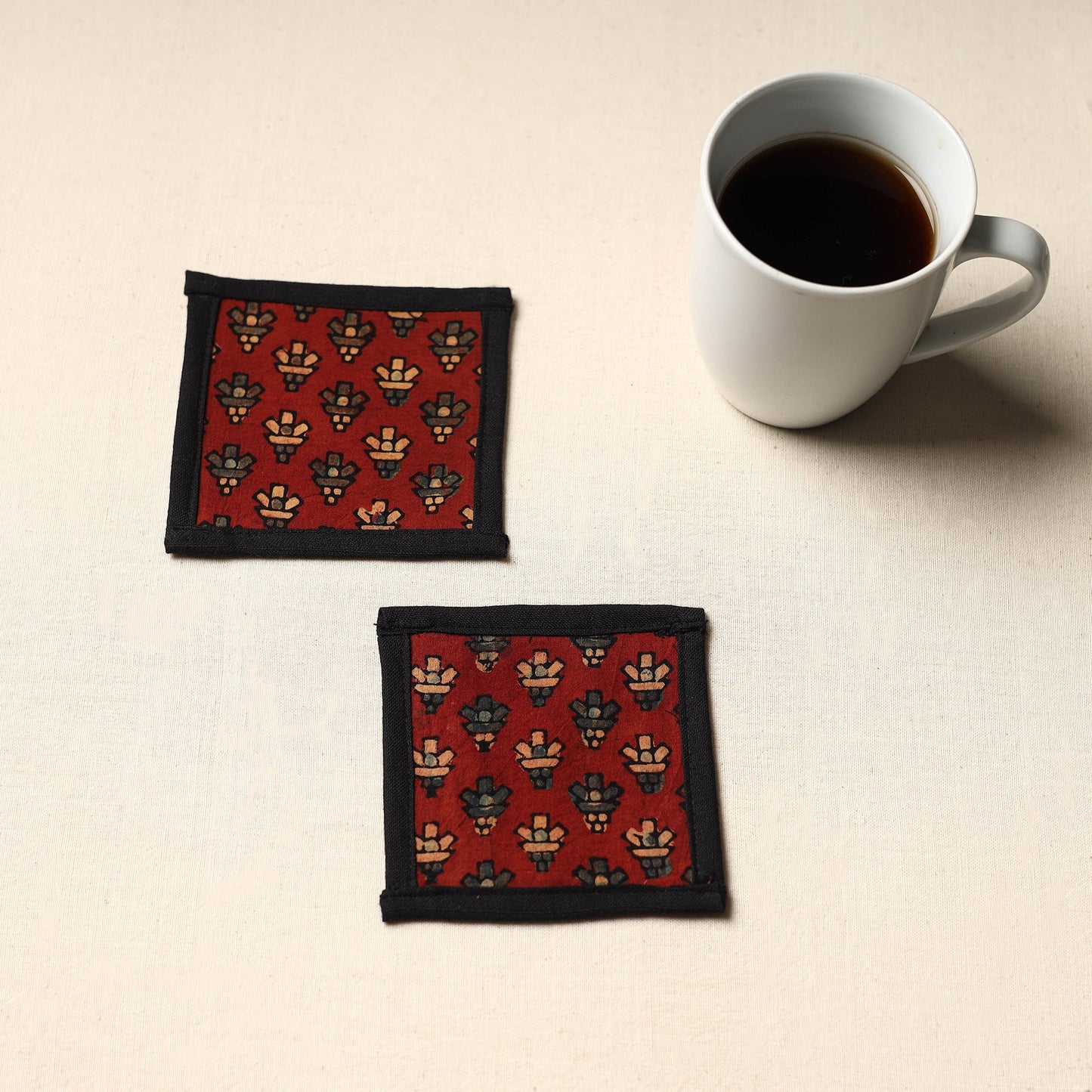 Red Handmade Cotton Coasters (Set of 2)