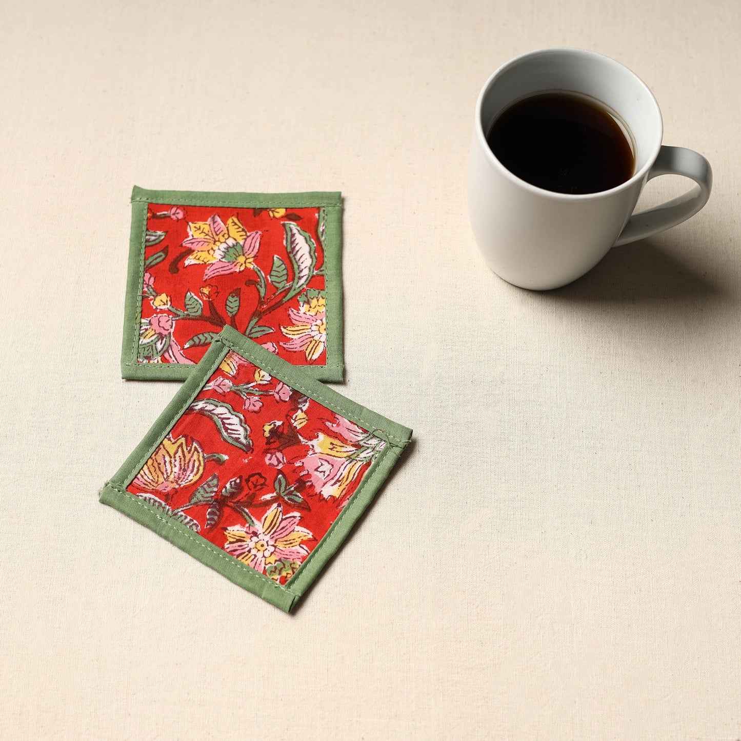 Red Handmade Cotton Coasters (Set of 2)