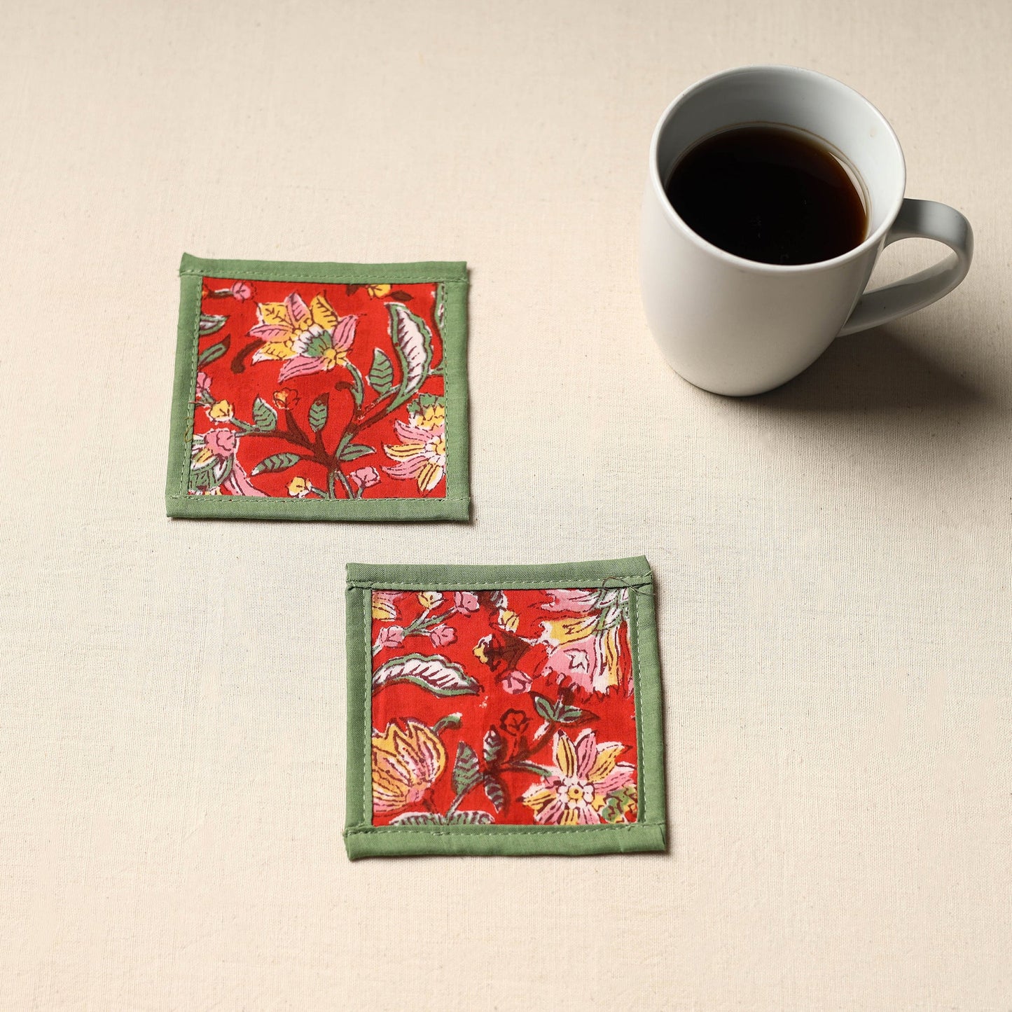 Red Handmade Cotton Coasters (Set of 2)
